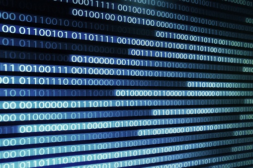 Power Of Big Data Binary Code Information Bit On Computer Monitor ...