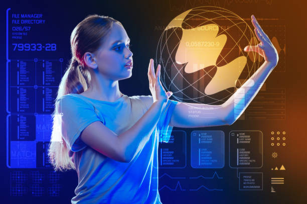 istock Clever girl looking at the Earth hologram while holding it 1008262612