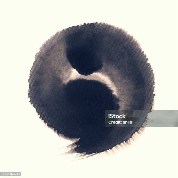 Handmade Circle Drawing Ink Black Brush Sketch On Isolated White Stock Photo - Download Image Now