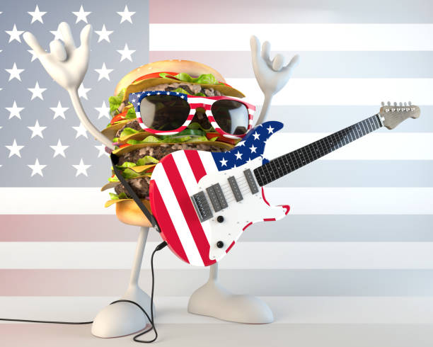Rock n roll american hamburger character