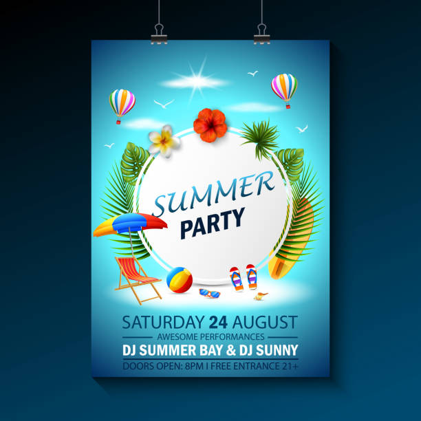 istock Summer party invitation template invitation. Beach party invitation with umbrellas 1008271192