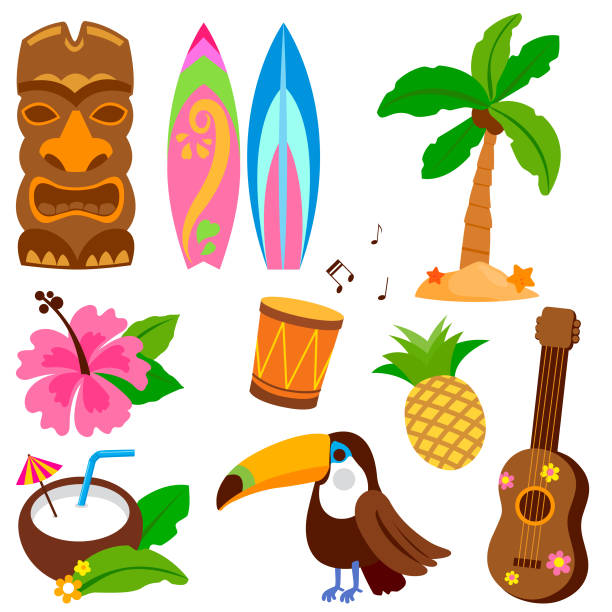 illustrations, cliparts, dessins animés et icônes de collection de vector hawaïen - hawaii islands illustrations