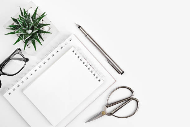 istock Composition of office supplies on white background with copy space 1008277526