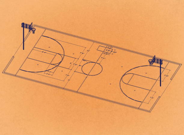 istock basketball court - Retro Architect Blueprint 1008277844