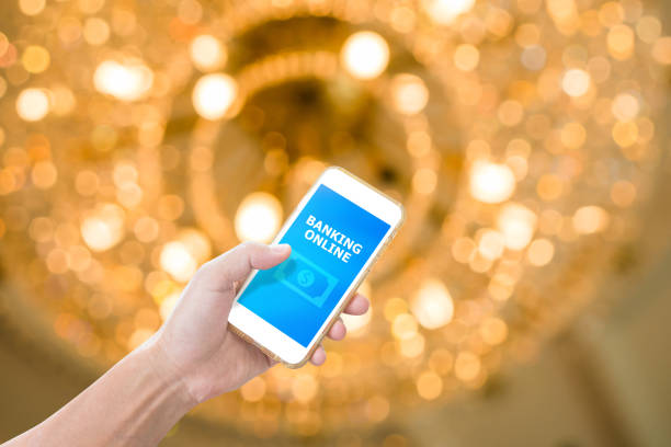 istock Hand holding smartphone with mobile banking application on screen 1008278338