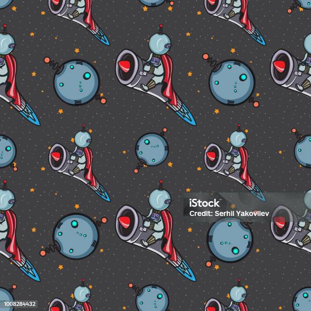 Rocket Man Pattern Spaceman On The Rocket Seamless Pattern Stock Illustration - Download ...