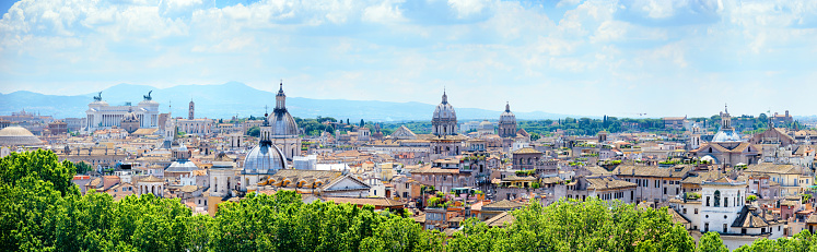 Supersized panorama skyline of Rome at sunny day. Composite photo