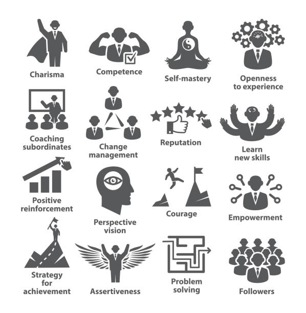 Business management icons Pack 45 Icons for leadership, career Business management icons Pack 45 Icons for leadership, idol, career straight talk stock illustrations