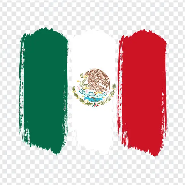 Vector illustration of Flag of Mexico, brush stroke background.  Flag of Mexican United States on transparent background. Stock vector. Vector illustration EPS10.