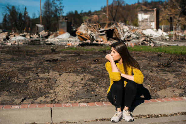 istock Ruins after fire disaster, loss and despair concept. 1008290258