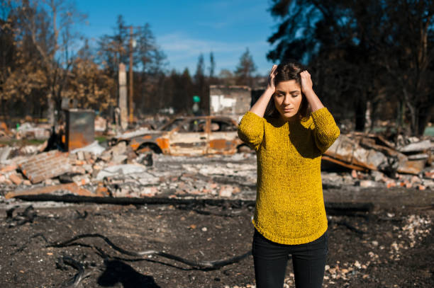 istock Ruins after fire disaster, loss and despair concept. 1008290270