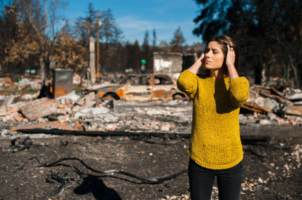istock Ruins after fire disaster, loss and despair concept. 1008290294