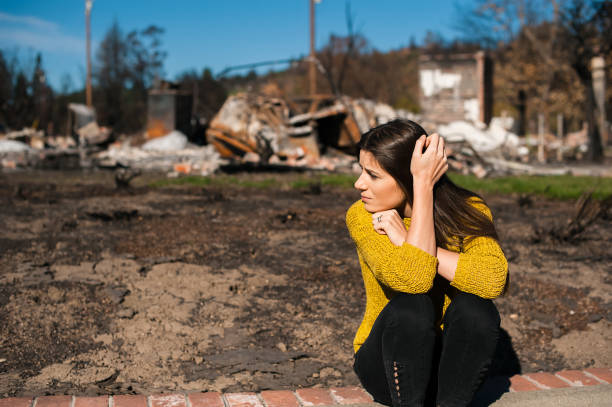 istock Ruins after fire disaster, loss and despair concept. 1008290528