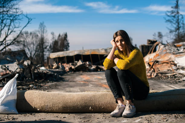 istock Ruins after fire disaster, loss and despair concept. 1008290608