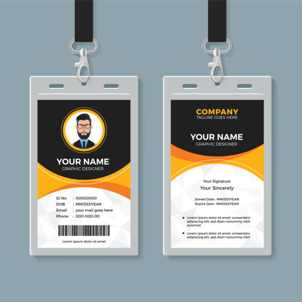czarno-żółty szablon dowodu osobistego pakietu office - id card stock illustrations