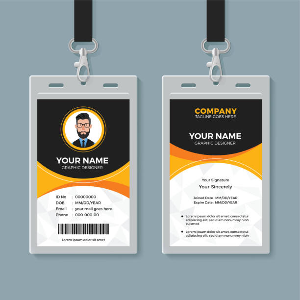 ilustrações de stock, clip art, desenhos animados e ícones de black and yellow office id card template - id card