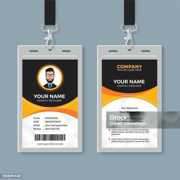 Black And Yellow Office Id Card Template Stock Illustration - Download Image Now - ID Card, Template, Identity