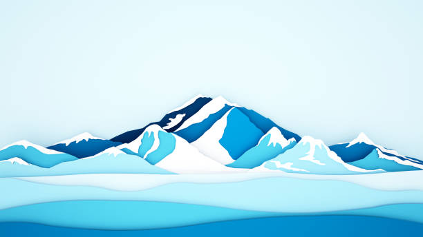ледяная гора фон для искусства - зимний сезон - бумага кур стиль или стиль ремесла - 3d иллюстрация - arctic snow ski glacier стоковые фото и изображения
