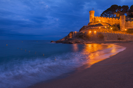 Tossa de Mar beach at night on Costa Brava in Catalonia, Spain