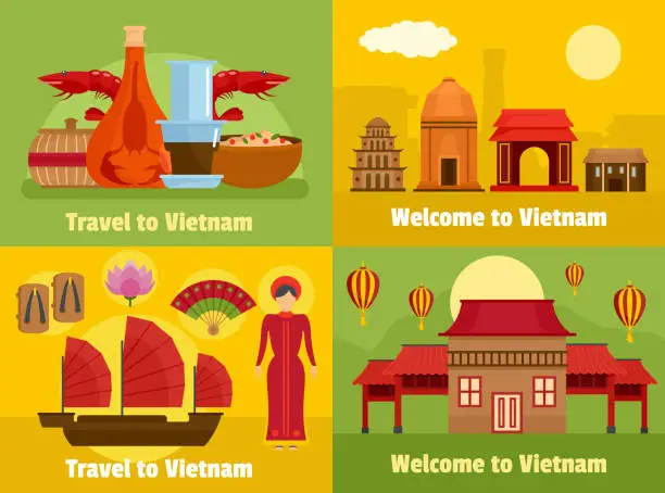 Vector illustration of Welcome to Vietnam banner concept set, flat style