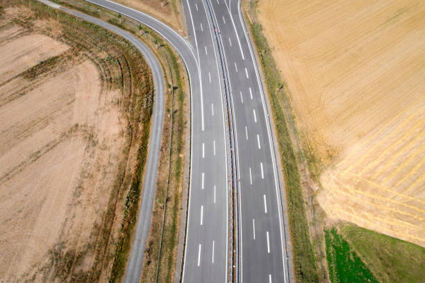 istock Road through agricultural area, aerial view 1008316780