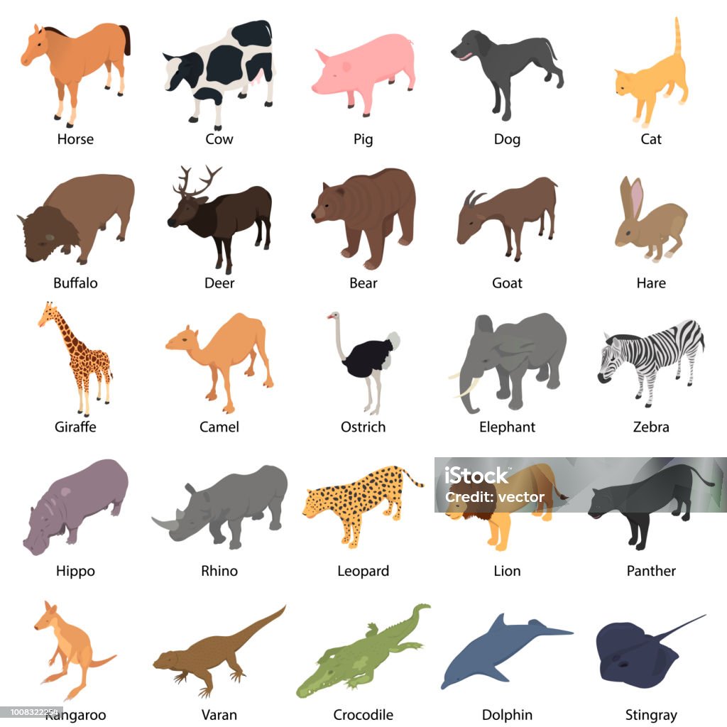 Animals With Signed Name Icons Set Isometric Style Stock Illustration -  Download Image Now - Isometric Projection, Animal, Pig - iStock