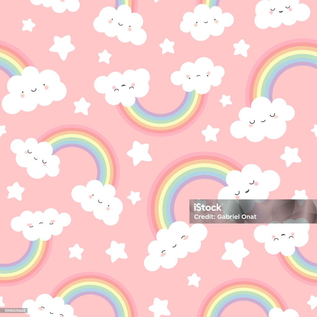 Print Cloud Background, Rainbow Seamless Pattern, Cartoon Vector Illustration,  Sky Background for Kid Rainbow stock vector