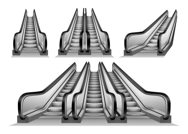 illustrations, cliparts, dessins animés et icônes de escalator ascenseur maquette ensemble, style réaliste - mockup metro