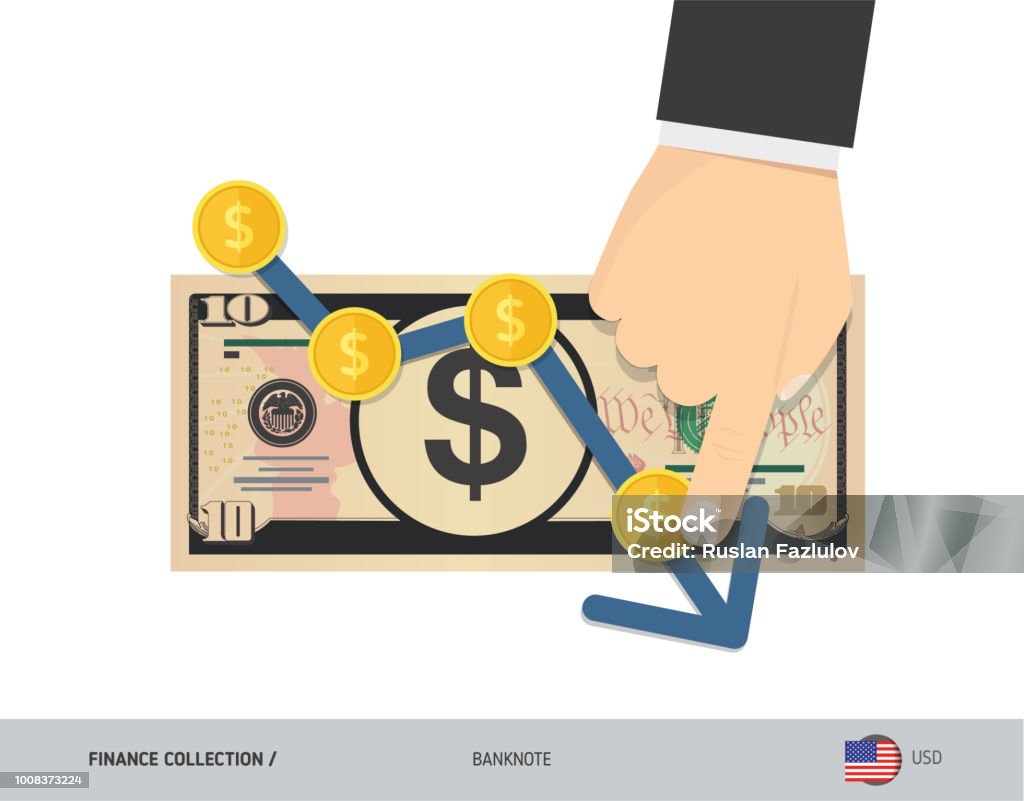 Banknote Exchange Rate Exchange Rate Graph With 10 Us Dollar Banknote And Coins Flat Style ...