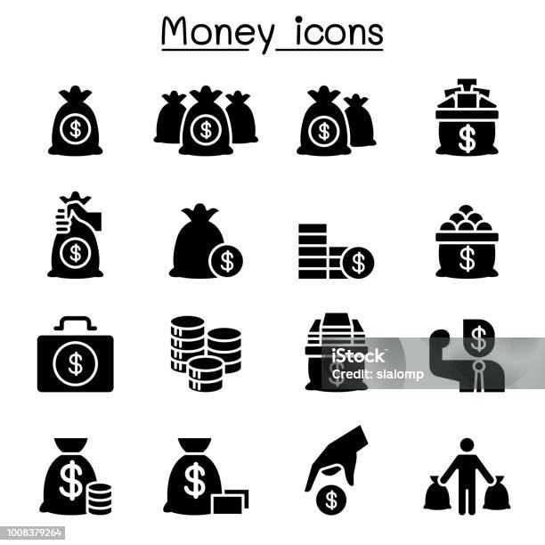 Money Cash Bank Note Coin Icon Set Stock Illustration - Download Image Now - Currency, Icon Symbol, Stack