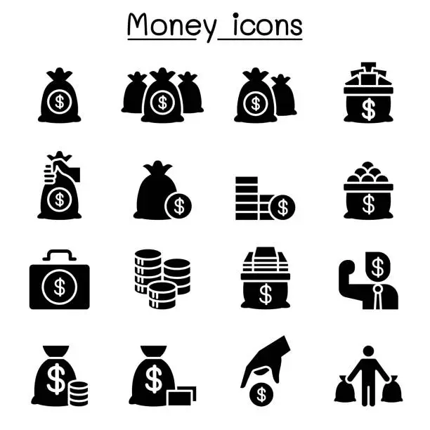 Vector illustration of Money, Cash, Bank note, coin icon set