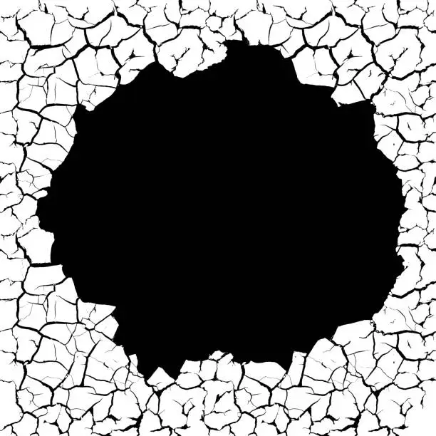 Vector illustration of Cracks with a hole on the wall.