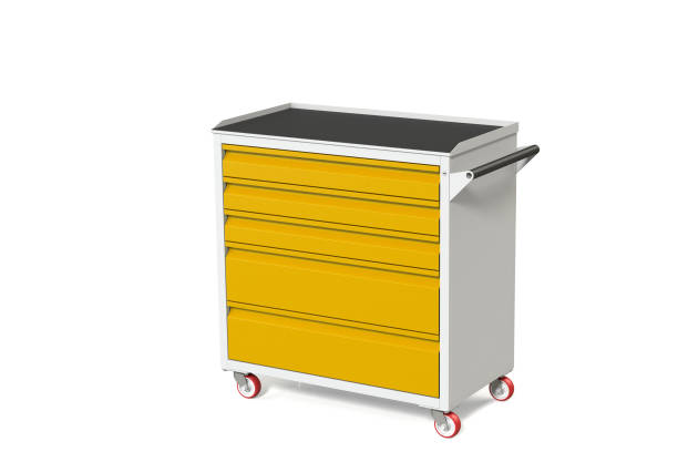 istock Metal tool cabinet-table on wheels with drawers. A convenient place for storing tools and spare parts. Service Garage Tools Box. 3D-model rendering of the table for shooting from above. 1008392816