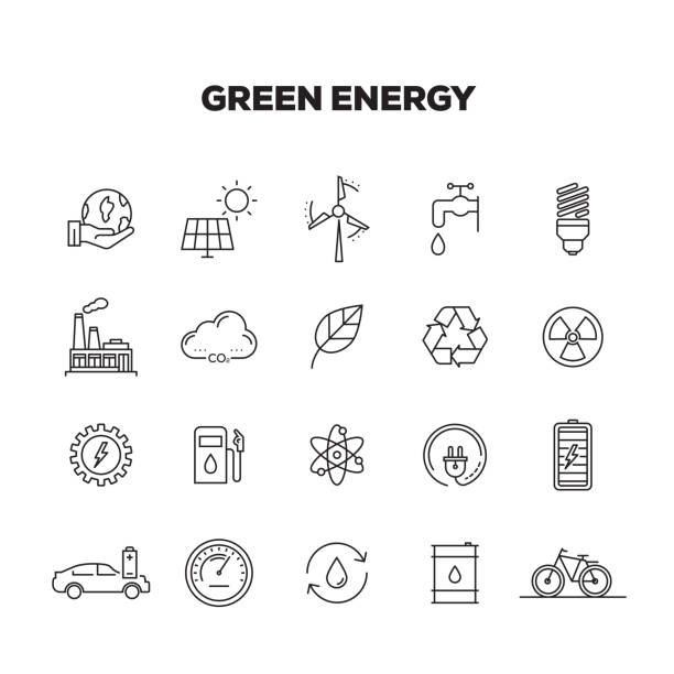 зеленая линия энергии иконки установить - rescue energy tree earth stock illustrations