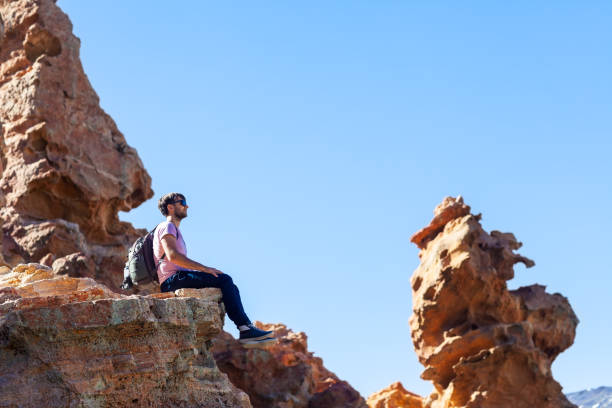 istock Traveler man sitting on mountain in canyon 1008406060