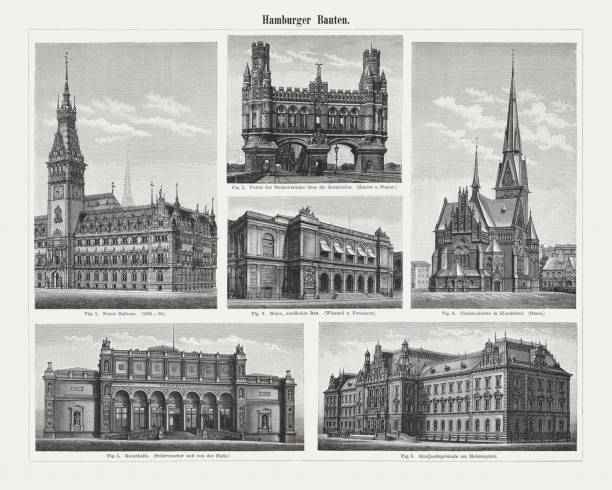 istock Hamburg buildings from the 19th century, wood engravings, published 1897 1008411898