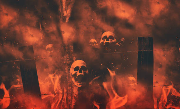 vedação do inferno - inferno fire flame skull - fotografias e filmes do acervo