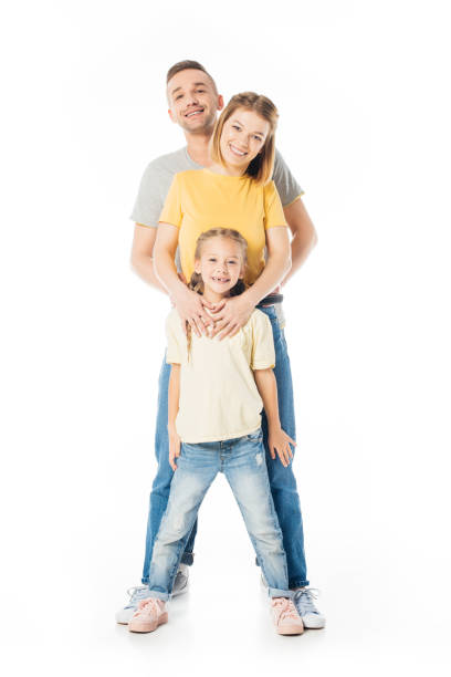istock smiling parents and little daughter hugging each other and looking at camera isolated on white 1008415596