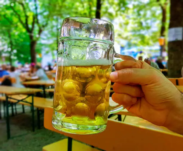 close-up of bavarian beer glass