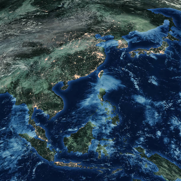 mapa ziemi w nocy - ground asia night light zdjęcia i obrazy z banku zdjęć