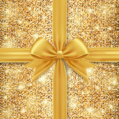 Gold Ribbon Bow On Gliter Background Stock Illustration - Download Image  Now - Christmas Present, Glittering, Gold - Metal - iStock