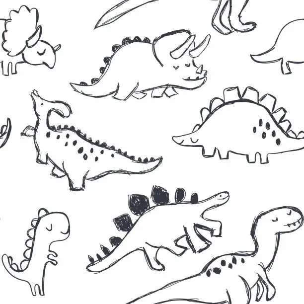 Vector illustration of Cute dinosaurs seamless pattern