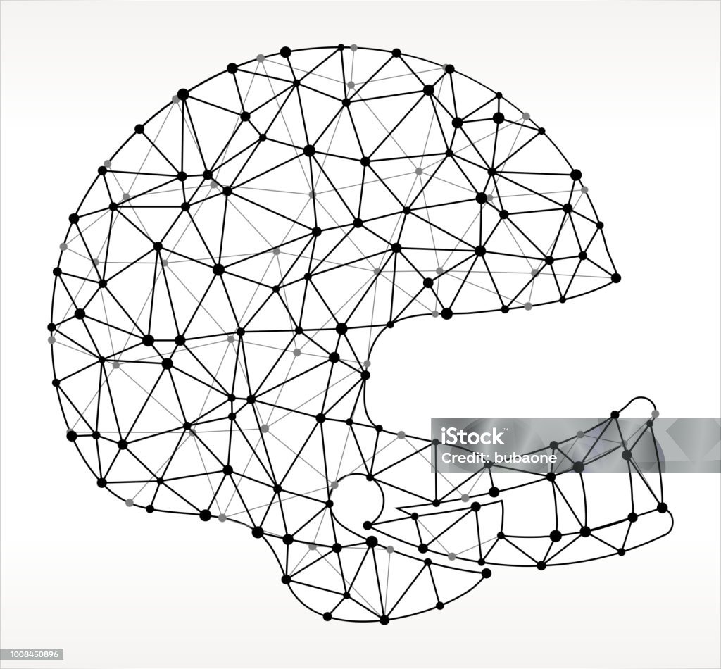 Football Helmet  Triangle Node Black and White Pattern Football Helmet  Triangle Node Black and White Pattern. The main object depicted in this royalty free vector illustration is created with the triangular line pattern. The individual lines form nodes with small circles on each of the vertices. The background is white with a slight gradient around the edges. American Football - Ball stock vector