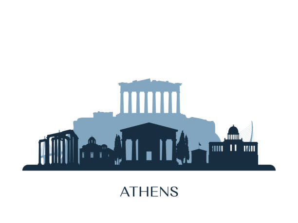 illustrations, cliparts, dessins animés et icônes de skyline d’athènes, silhouette monochrome. illustration vectorielle. - greece