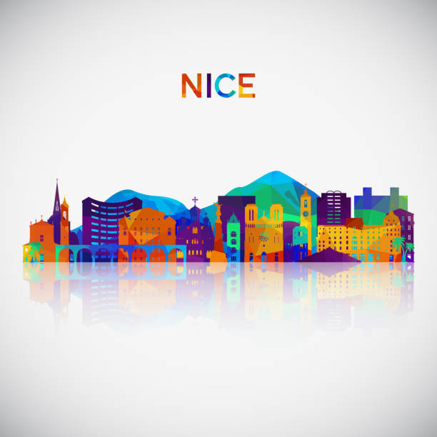 ilustrações, clipart, desenhos animados e ícones de silhueta de belo horizonte em estilo geométrico colorido. símbolo para seu projeto. ilustração em vetor. - city of nice illustrations