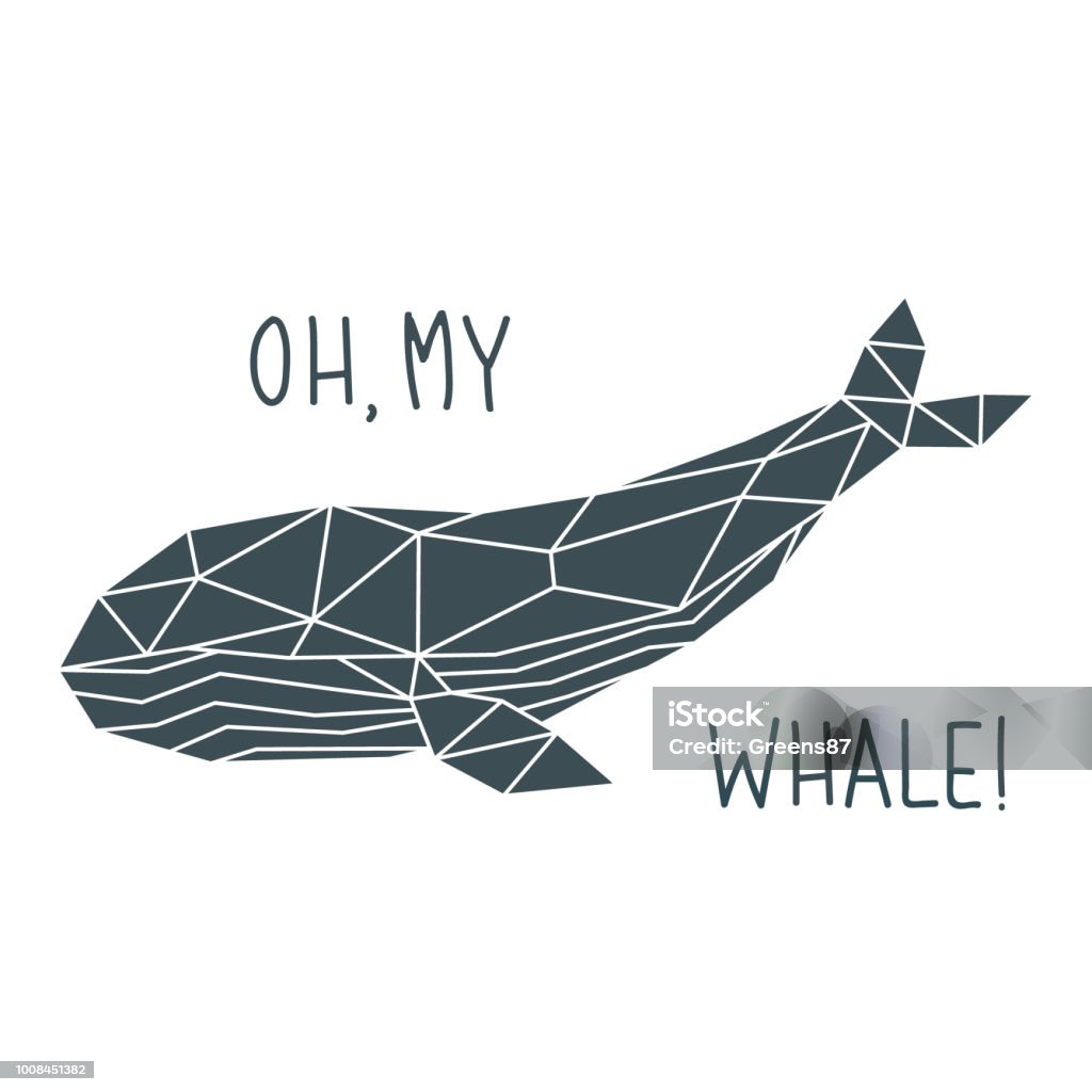 Whale print in polygonal style . Geometric marine animal poster. Scandinavian style. Vector illustration. Fish stock vector
