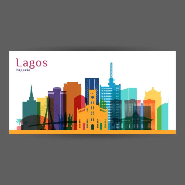 Vector illustration of Lagos city architecture silhouette. Colorful skyline. City flat design. Vector business card.