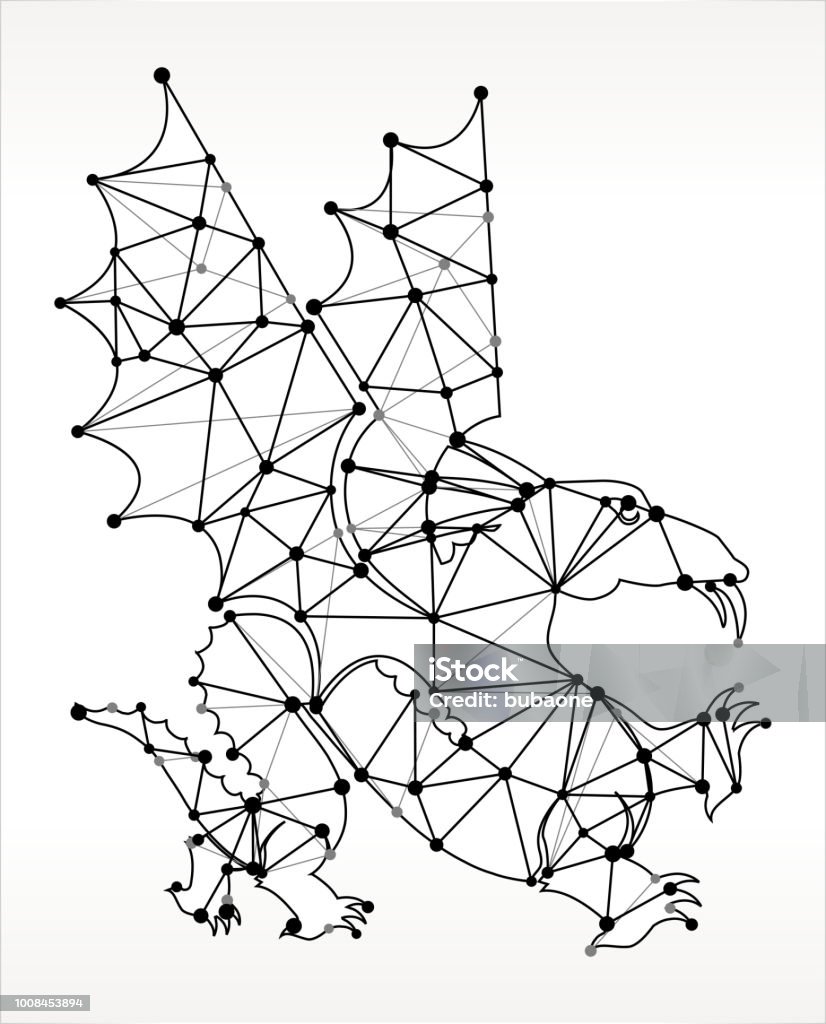 Blanco y negro dragón, nodo de triángulo - arte vectorial de Dragón libre de derechos