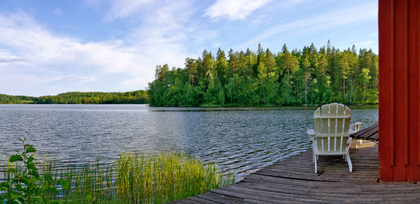 istock Garden chair beside a lake 1008454232
