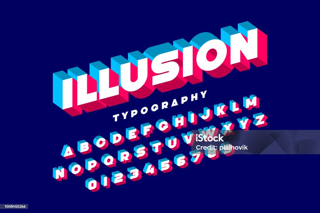 Modern bold 3d font Modern bold 3d font Illusion, alphabet letters and numbers, vector illustration Typescript stock vector